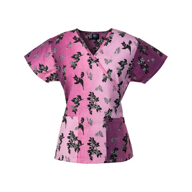 NEW~SZ L~Medgear Womens Fashion Scrubs Top 4 Pockets Mock-Wrap with Back Ties NEW~SZ L~Medgear Womens Fashion Scrubs Top 4 Pockets Mock-Wrap with Back Ties